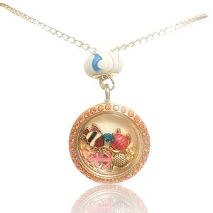BEACH LIFE boutique charm circle locket pendant necklace + FREE EXTRAS!